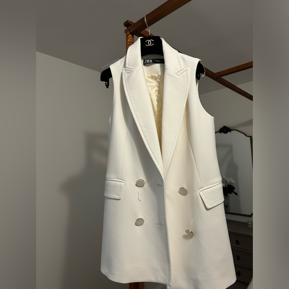 White Zara waistcoat with white and gold buttons